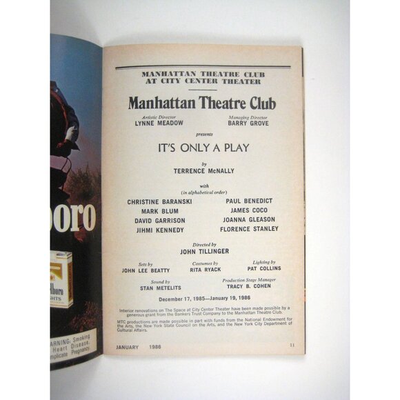 Its Only A Play Playbill Manhattan Theatre Club January 1986 McNally Mark Blum - Picture 2 of 4